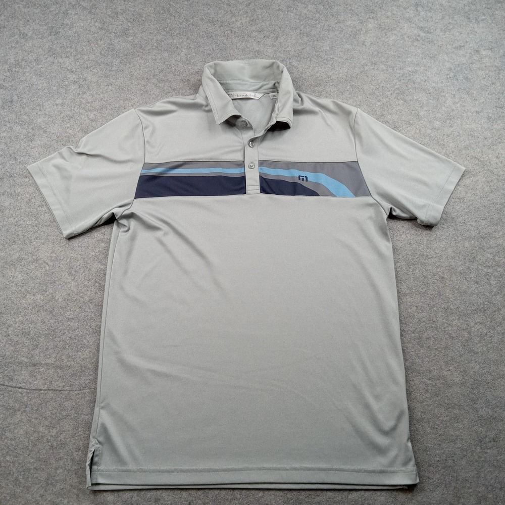Slim Fit Light Gray Men's Polo with Blue Stripe
